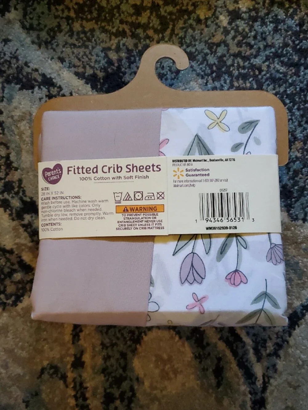 Parent's Choice Plum & Floral Fitted Crib Sheets - 2-Pack